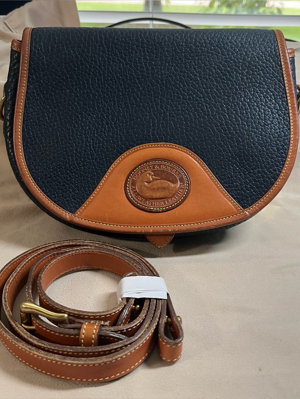 Dooney & Bourke Vintage Navy&Brown Pebbled Leather Saddle Crossbody. Made   1995